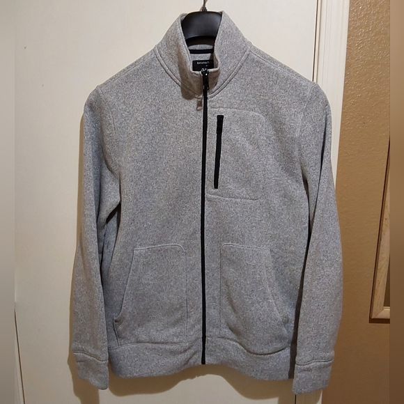 🌺 Mens Like New Banana Republic Zip-Up Gray Sweater Jacket W/Tech Pocket - Picture 1 of 8